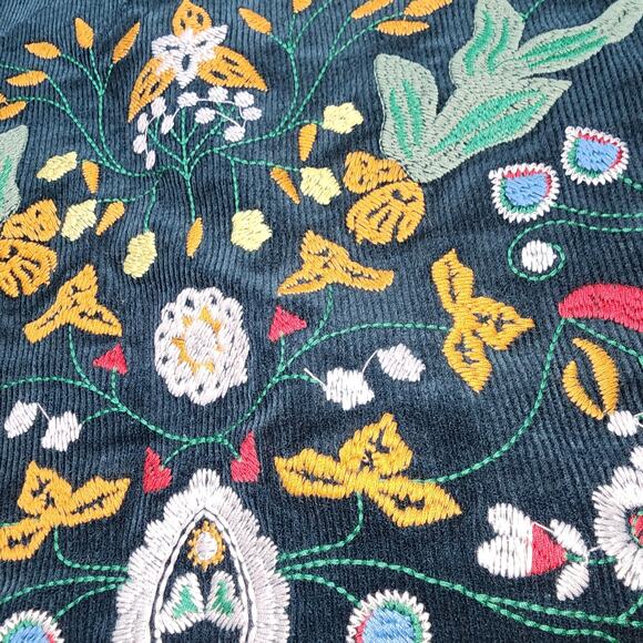 SIMPLEE sz S Boho Floral Embroidered Corduroy Skirt Size Small Teal high waist - Picture 6 of 6